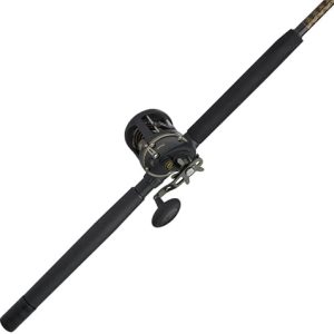 PENN 6’6″ Squall II Level Wind Saltwater Rod and Reel Fishing Combo, 1-Piece Fishing Rod, Black/Gold